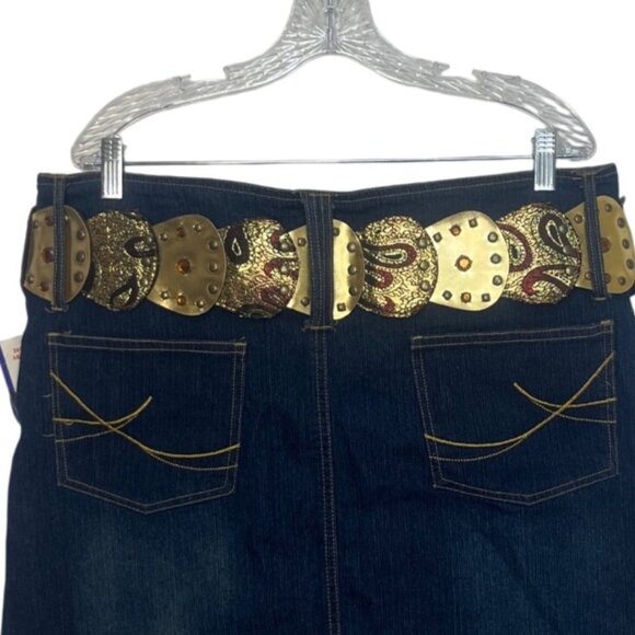 Zoey Beth Denim Skirt Gold Belt Womens 1X Blue New - Picture 5 of 10